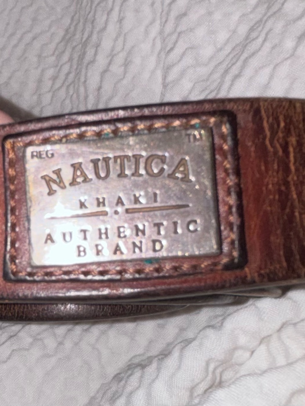 Nautica Brown Leather Belt with Branded Metal Plate